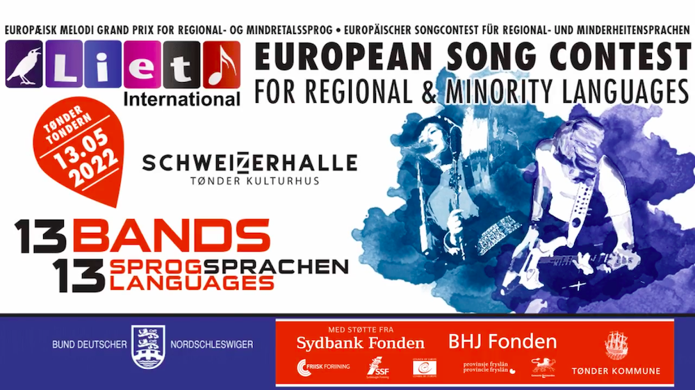 Am 13. Mai 2022 findet LIET INTERNATIONAL (europäischer Songcontest für Regional- Minderheitensprachen) in Tondern/Tønder statt